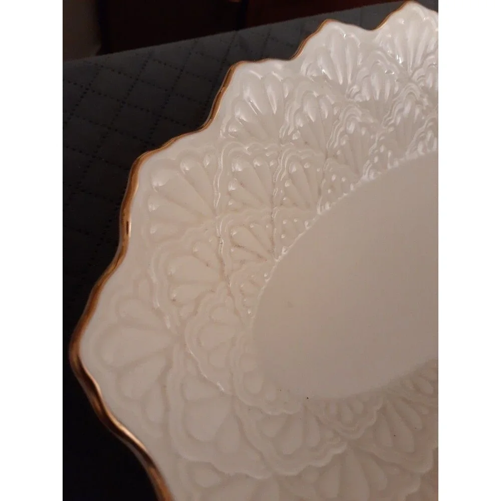 Lenox Jacquard Oval Serving Trinket Candy Dish Bowl White 9 1/2
